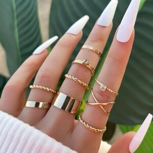 New 9 pc stackable rings, braided rings, fashion jewelry, gold